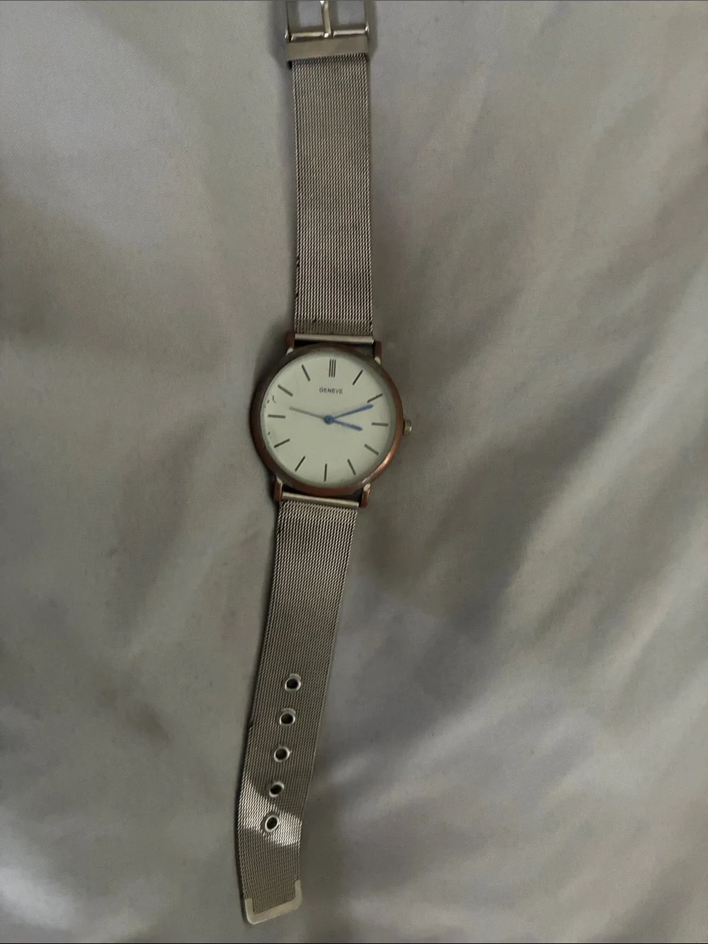 Geneva Silver Mesh Men's Watch with Blue Hands